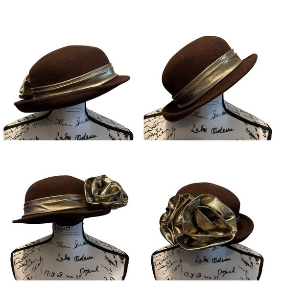 Vintage Michael Howard Fedora Wool Felt Hat Brown Gold Bow Size Medium OSFM